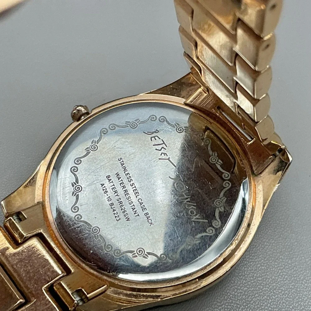 Betsey Johnson Watch Gold Tone Crystal Rhinestone Bezel 40mm NEW BATTERY